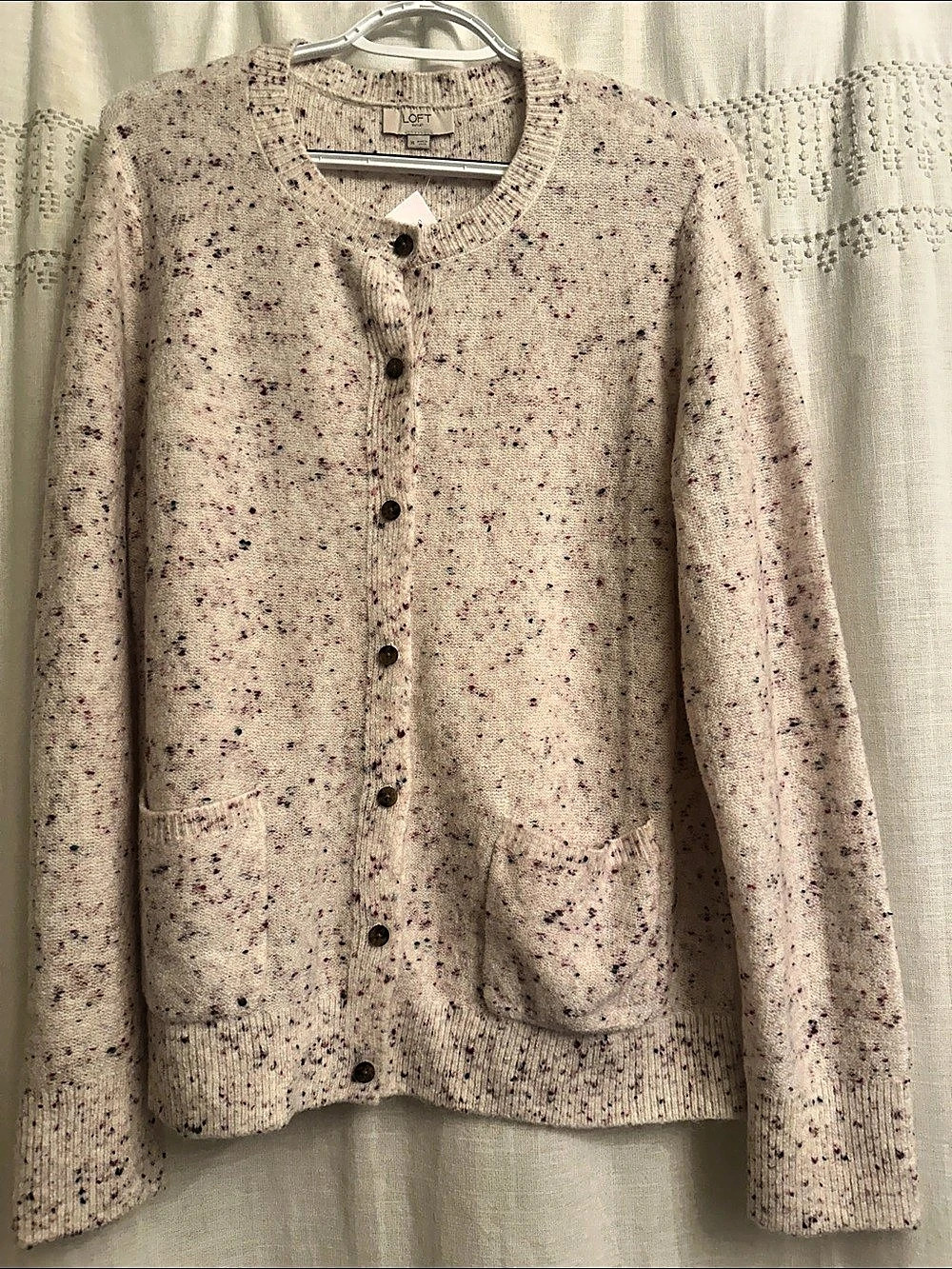 LOFT Outlet Flecked Knit Cardigan in Cream & Pink Size XL NWT